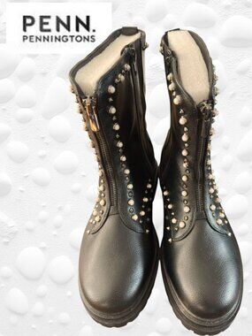 Penningtons Black Studded Boots – Size 10 WW (Wide Width)